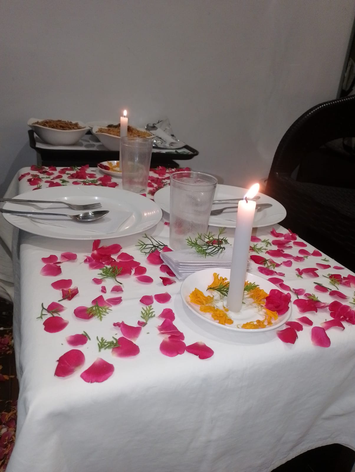 Candle light dinner setup for honeymoon in Kodaikanal